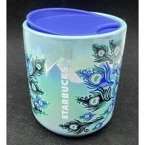 Starbucks Iridescent Peacock Ceramic Cup Mug with Lid 8oz